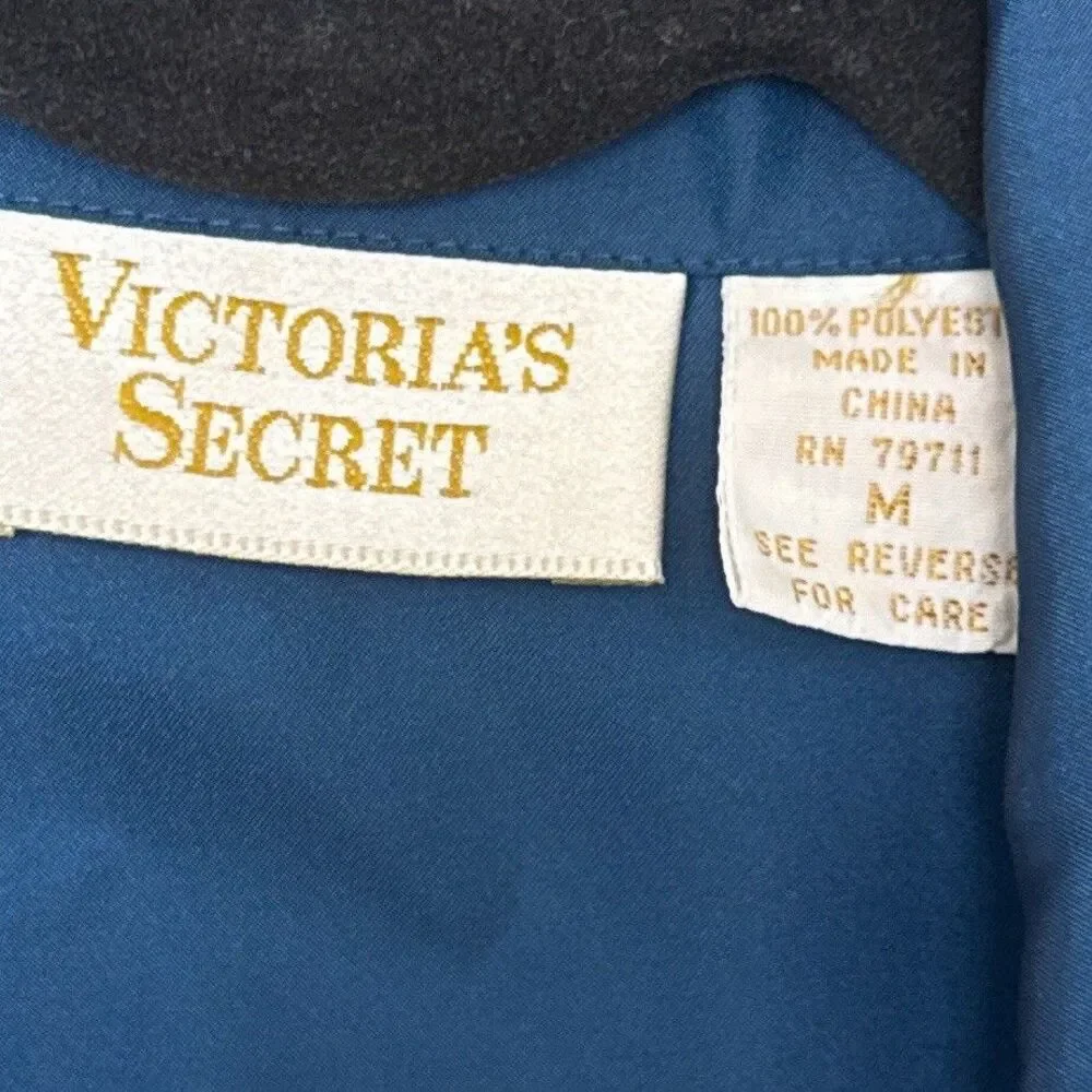 VTG Victorias Secret Afterhours Pajama Set M Blue Satin Sleeveless Gold Label - Picture 4 of 13